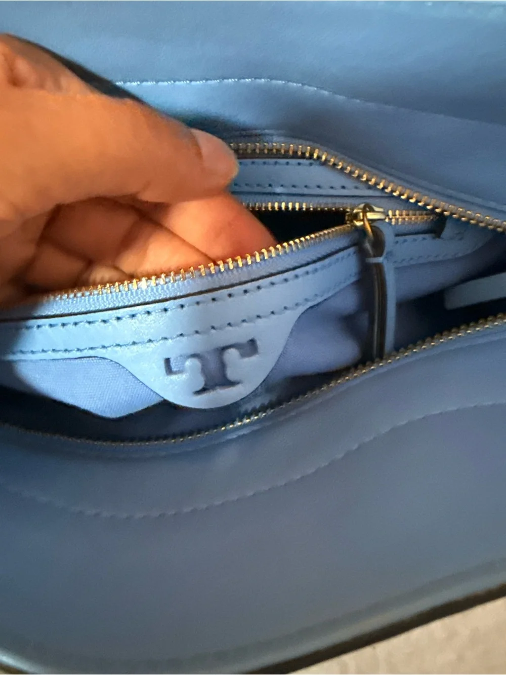 Tory Burch Sky Blue Leather Crossbody with Gold-Tone Hardware